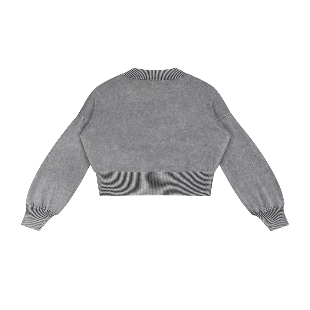 Mineral Wash Balloon Sleeve Cropped Sweater