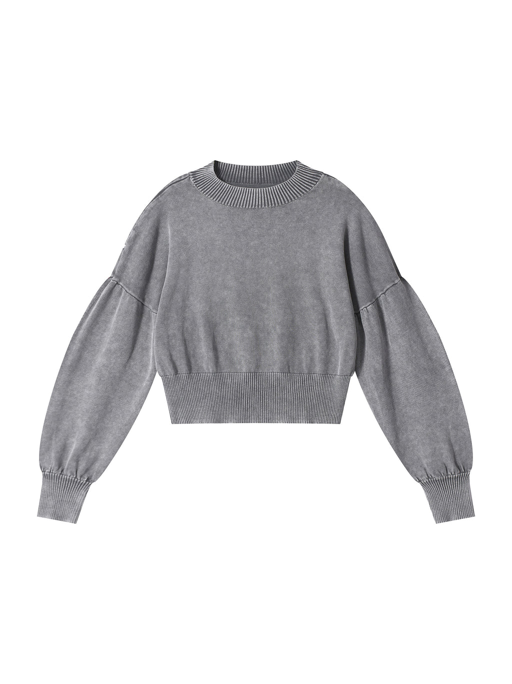 Mineral Wash Balloon Sleeve Cropped Sweater